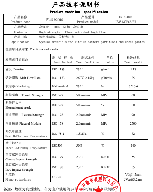 锂电池部件用阻燃PC合金